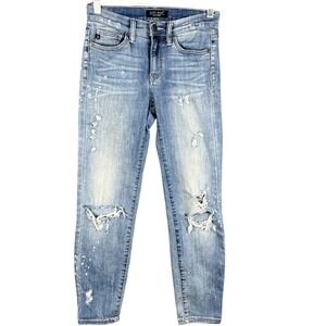 Judy Blue Skinny Jeans Women 1/25 Light Blue Distressed Paint Splatter High Rise